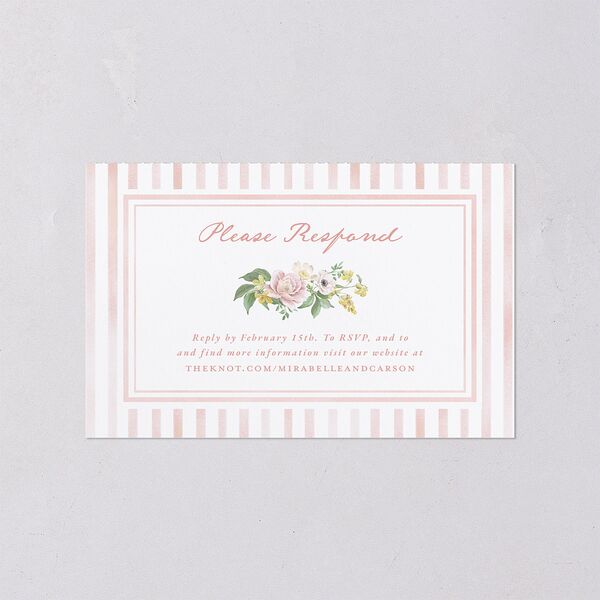 Maximalist Floral Crest All-in-One Wedding Invitations Pink Cotton Signature Light Both Recipient and Return Addresses No