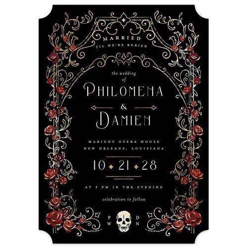 Gothic Gate Foil Wedding Invitations Gold Licorice Signature Blank No Ticket