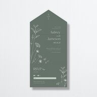 Simple Modern Wildflowers All-in-One Wedding Invitations Deep Olive Signature Light Both Recipient and Return Addresses No