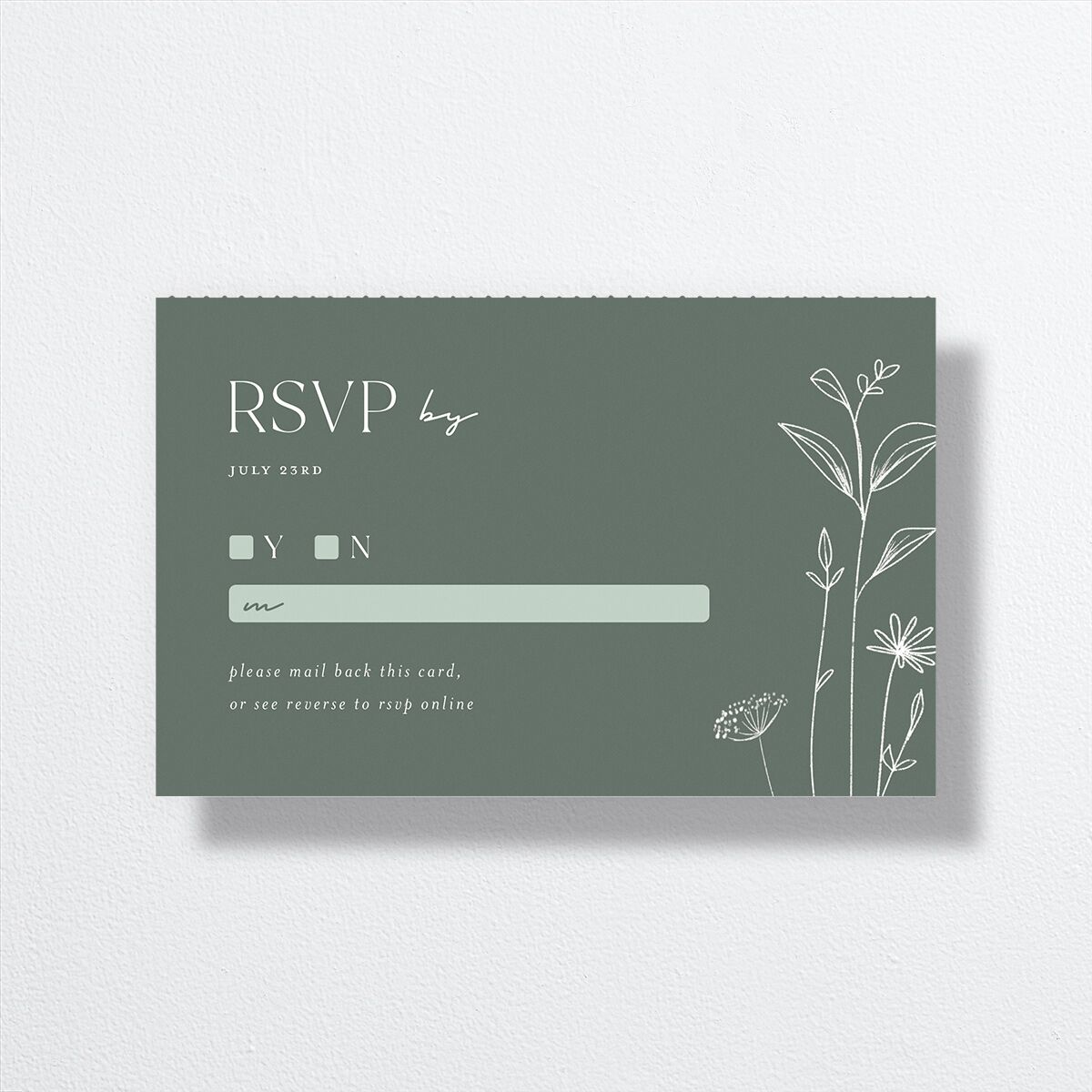 Simple Modern Wildflowers All-in-One Wedding Invitations Deep Olive Signature Light Both Recipient and Return Addresses No