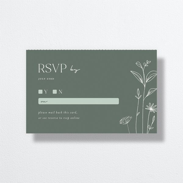 Simple Modern Wildflowers All-in-One Wedding Invitations Deep Olive Signature Light Both Recipient and Return Addresses No