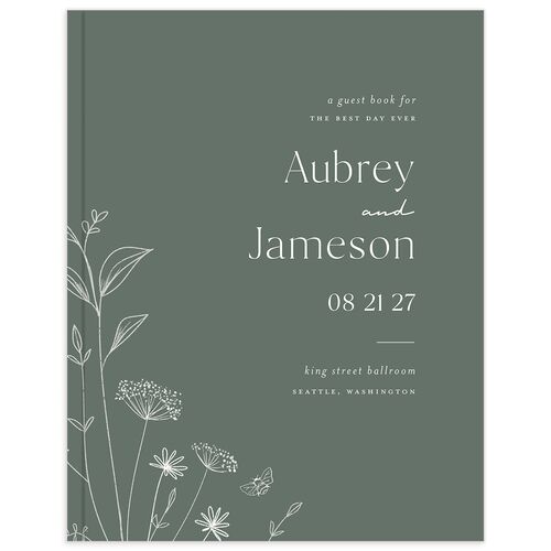 Simple Modern Wildflowers Guest Books Deep Olive