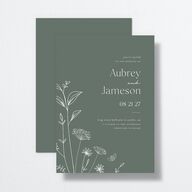 Simple Modern Wildflowers Wedding Invitations Deep Olive Signature No Standard