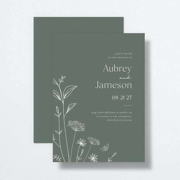 Simple Modern Wildflowers Wedding Invitations Deep Olive Signature No Standard