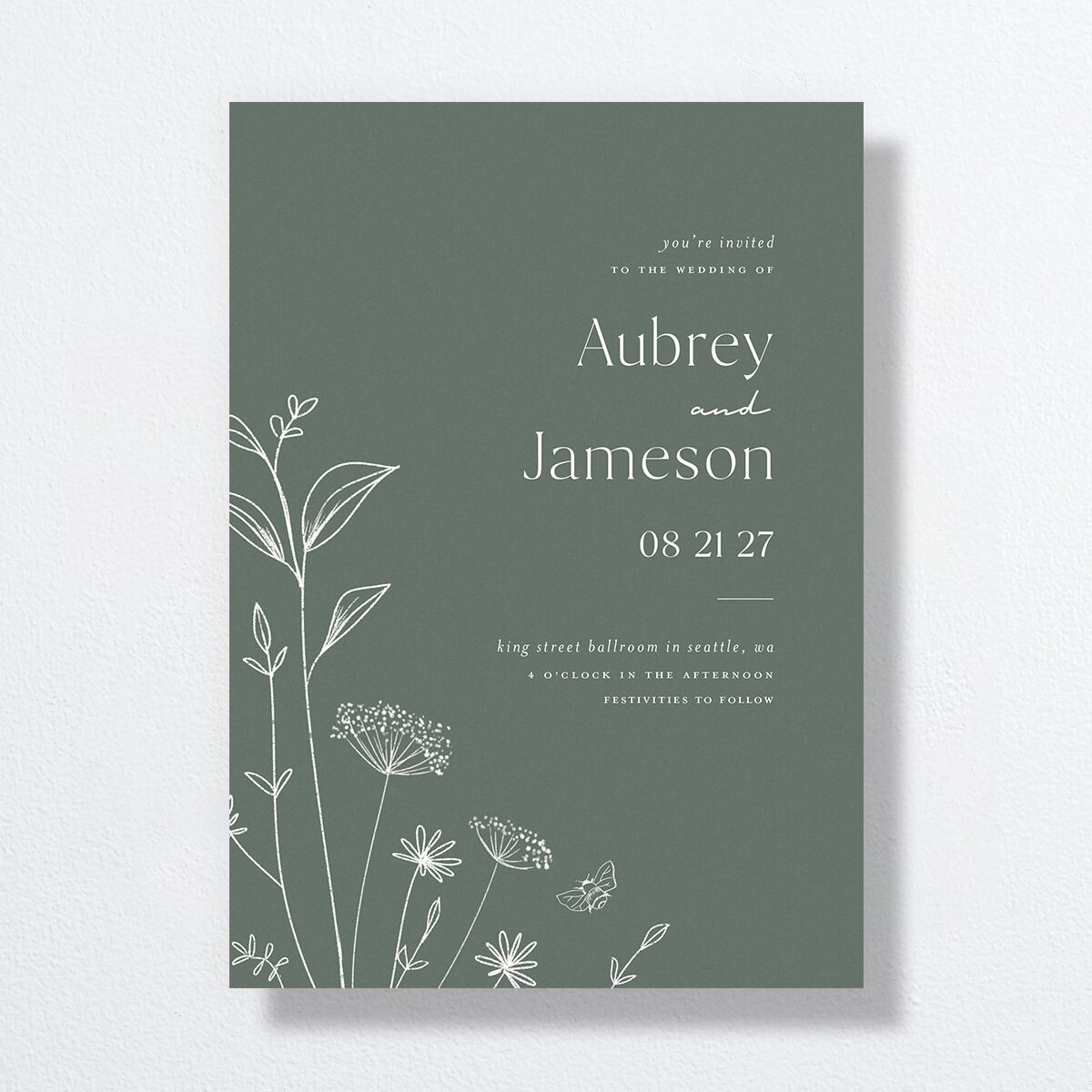 Simple Modern Wildflowers Wedding Invitations Deep Olive Signature No Standard