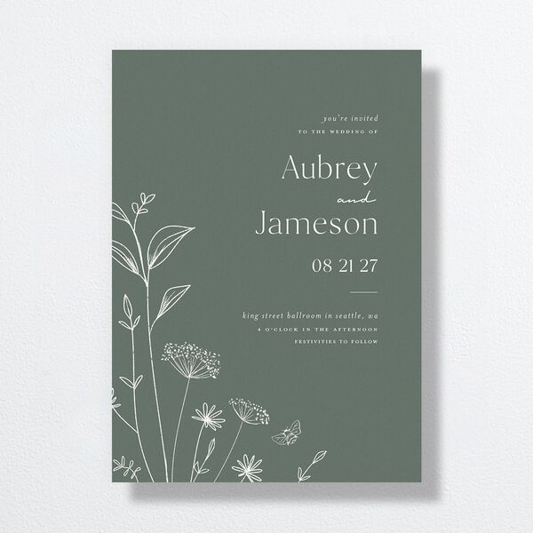 Simple Modern Wildflowers Wedding Invitations Deep Olive Signature No Standard