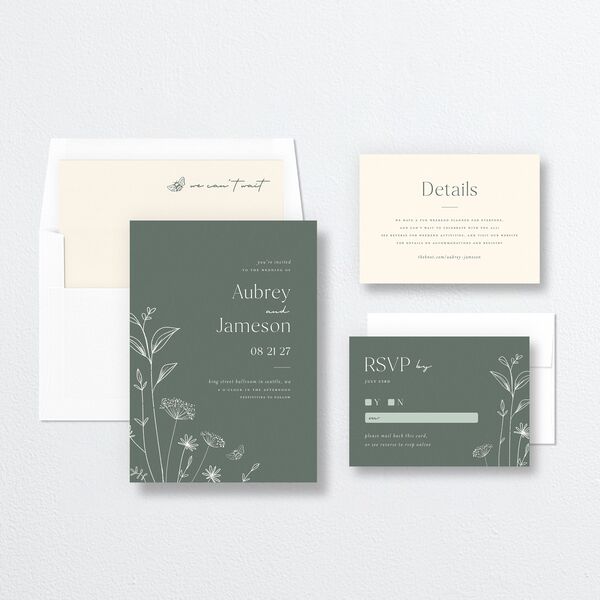 Simple Modern Wildflowers Wedding Invitations Deep Olive Signature No Standard