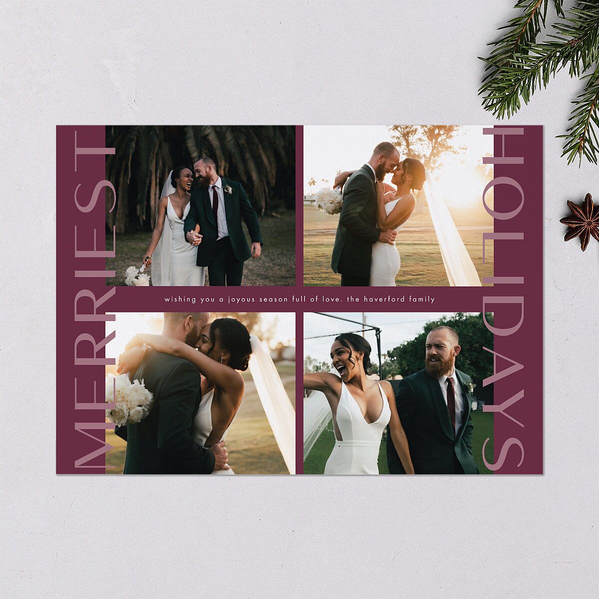 Bookend Greeting Holiday Cards Bordeaux Signature Blank Standard Landscape