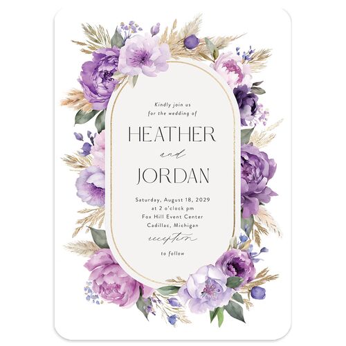 Bohemian Bouquet Foil Wedding Invitations Gold Plum Signature Blank No Rounded