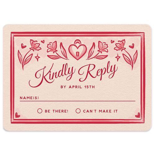 Vintage Heart Locket Wedding Response Cards Crimson Signature Rounded