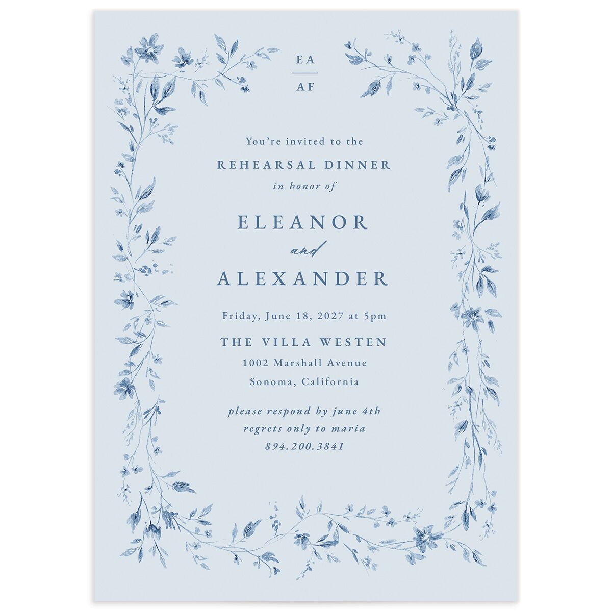 Timeless Floral Foil Rehearsal Dinner Invitations
