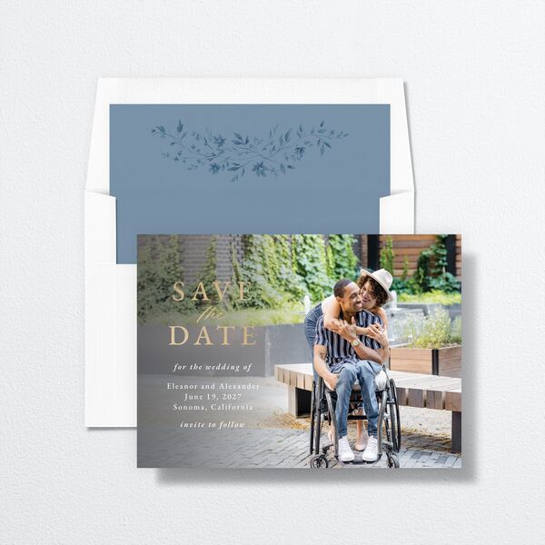 Timeless Floral Foil Save the Date Cards Gold Dusty Blue Signature smooth No
