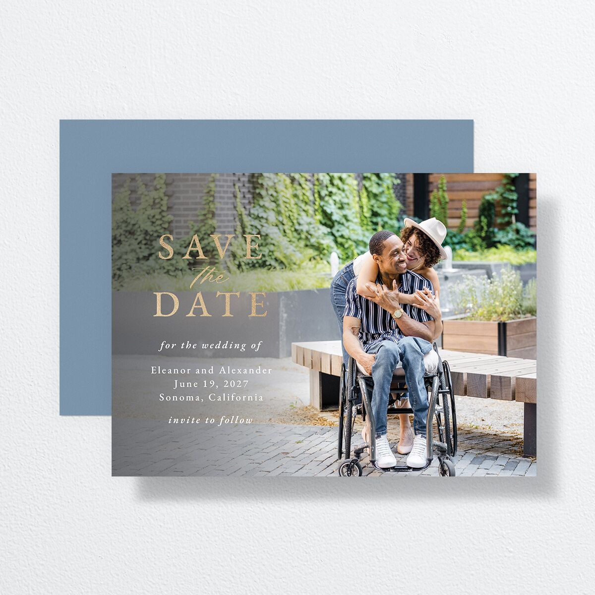 Timeless Floral Foil Save the Date Cards Gold Dusty Blue Signature smooth No