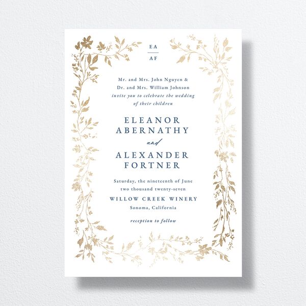 Timeless Floral Foil Wedding Invitations Gold Dusty Blue Signature No