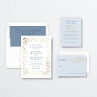 Timeless Floral Foil Wedding Invitations Gold Dusty Blue Signature No