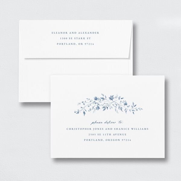 Timeless Floral Foil Wedding Invitation Envelopes White Standard Dusty Blue Both Recipient and Return Addresses Signature