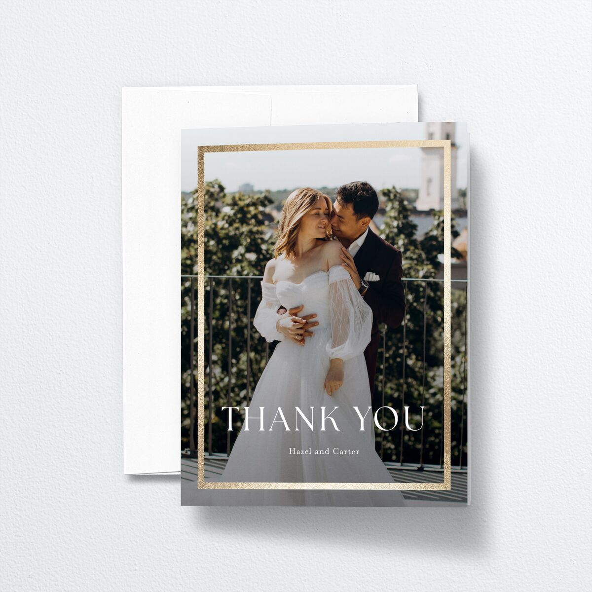 Simple Frame Thank You Cards Gold Pure White