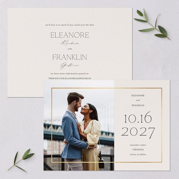 Baroque Border Save the Date Cards Gold Pure White Signature smooth Blank No Standard