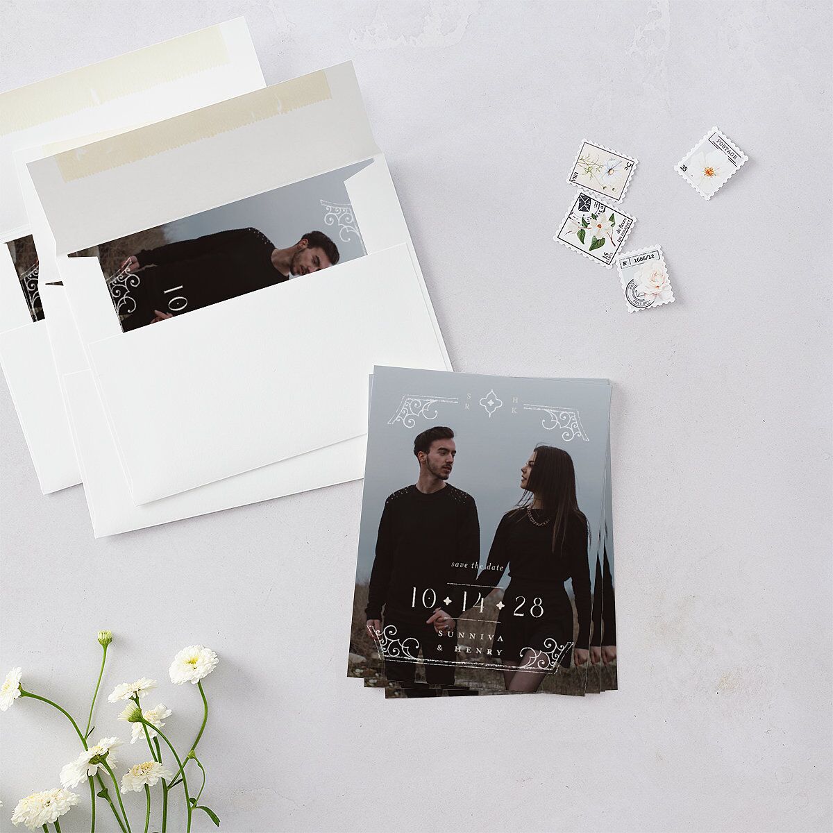 Gothic Date Save the Date Petite Cards Garnet Signature smooth Blank No