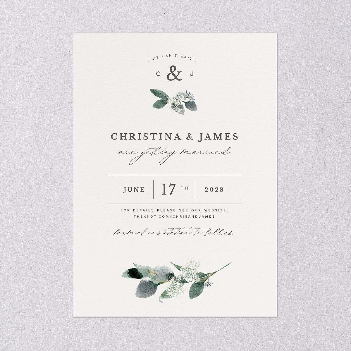 Greenery Accent Save the Date Cards Ivory Signature smooth Blank No Standard