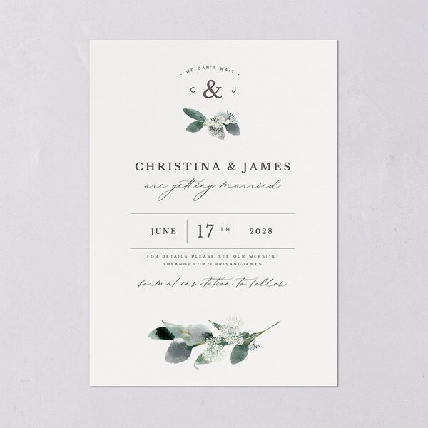 Greenery Accent Save the Date Cards Ivory Signature smooth Blank No Standard