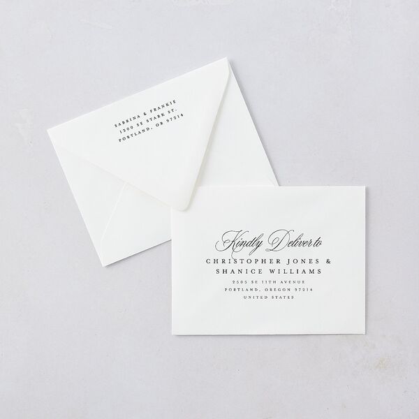 Modern Classic Picture Portrait Save the Date Petite Card Euro Envelopes White Pure White Both Recipient and Return Addresses Luxe Signature