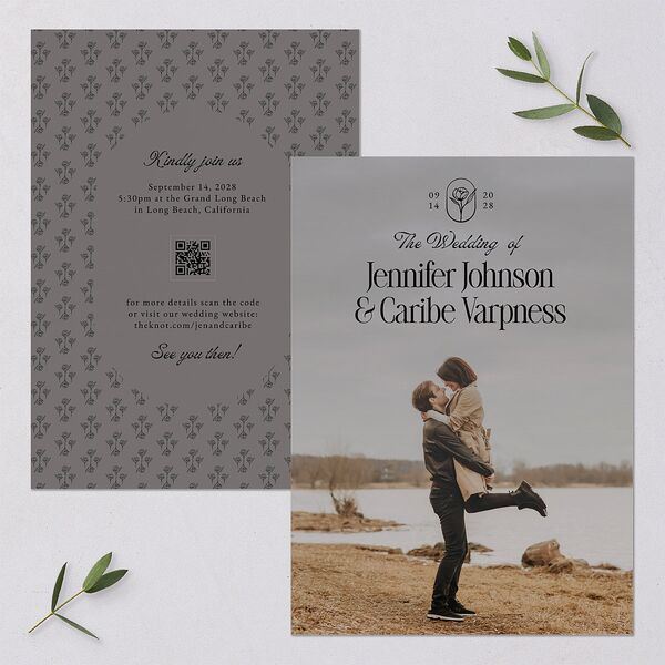 Vintage Romantic Photo Wedding Invitations Medieval Grey Signature Blank No Standard