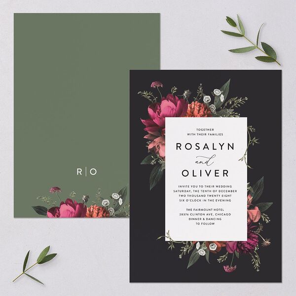 Blooming Botanical Wedding Invitations Midnight Signature Blank No Standard