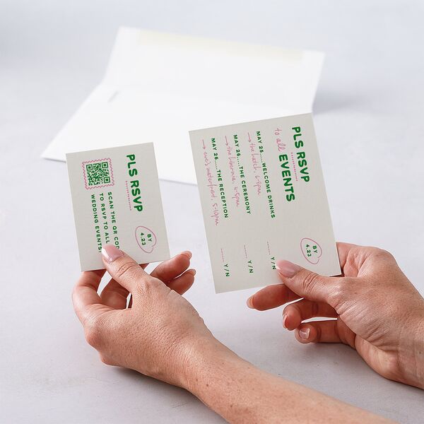 Whimsically Retro Handwritten Note QR Code RSVP Cards Kelly Green Signature Standard