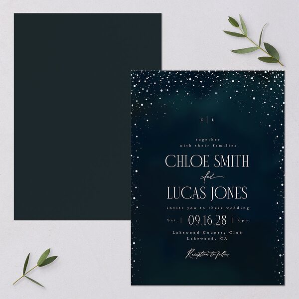 Sparkling Night Wedding Invitations Navy Signature Blank No