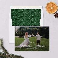 Blessed Season Holiday Cards Hunter Green Signature Blank Standard Landscape