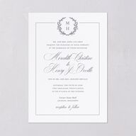 Monogram Branches Wedding Invitations Regency Blue Signature Blank No Standard
