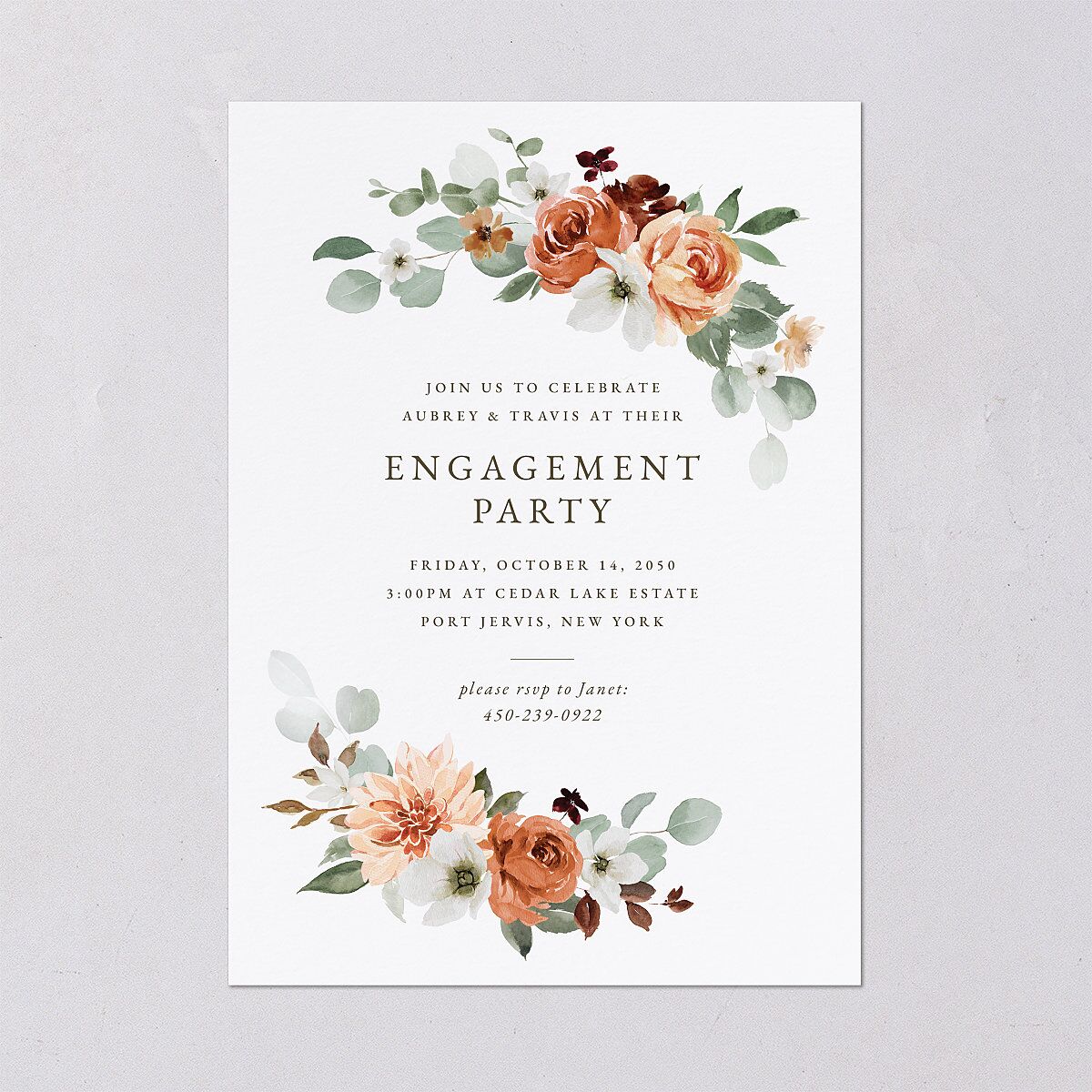Eucalyptus Bouquet Engagement Party Invitations Terracotta Signature Blank Standard
