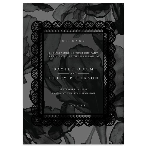 Moody Romantic Lace Floral Wedding Invitations Medieval Grey Signature Blank No Standard