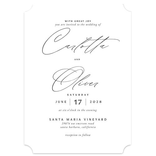 Simply Classic Wedding Invitations Charcoal Signature Blank No Ticket