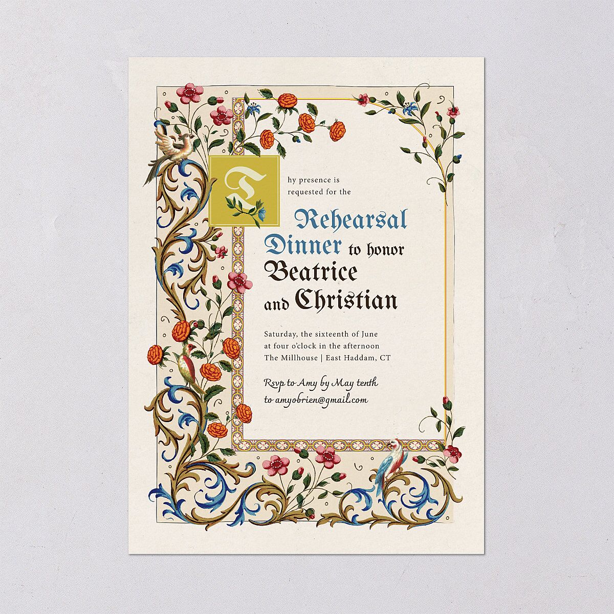 Medieval Renaissance Rehearsal Dinner Invitations Canary Signature Blank Standard