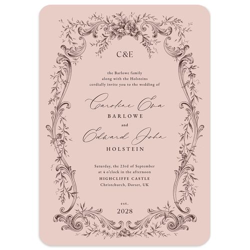 Antique Victorian Botanical Wedding Invitations Rose Quartz Signature Blank No Rounded