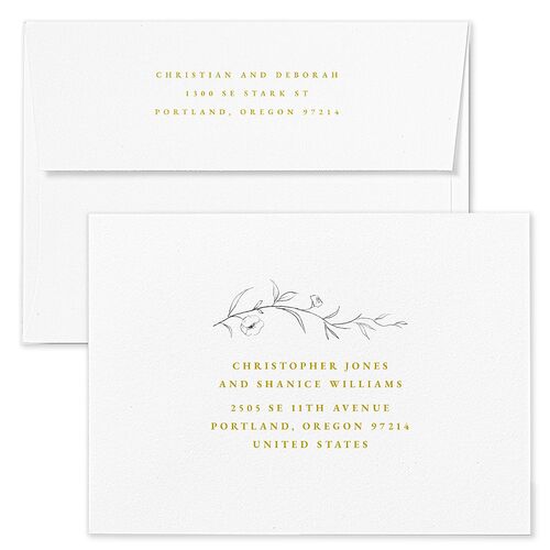 Graceful Botanical Wedding Invitation Envelopes Kraft Gold Return Address Standard Signature