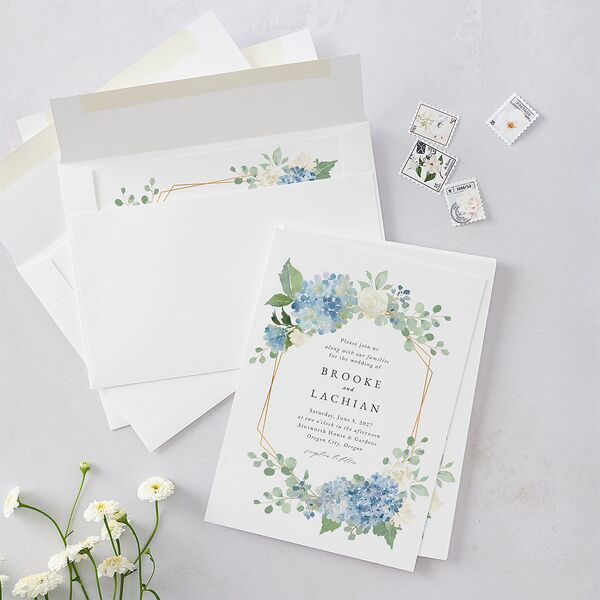 Elegant Hydrangea Wedding Invitations Dusty Blue Signature Blank No Standard