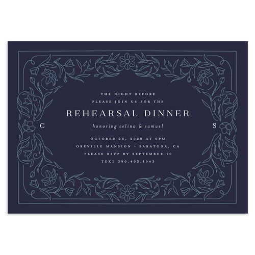 Floral Opulence Rehearsal Dinner Invitations Navy Signature Blank