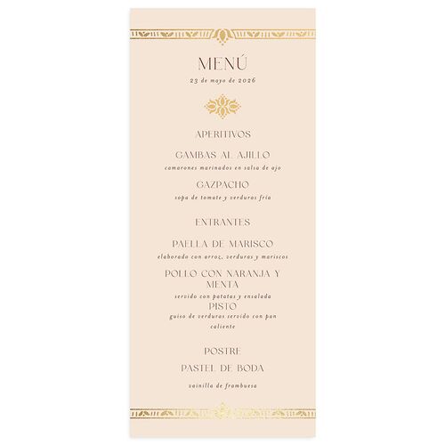 Hacienda Elegante Menus Gold Dusty Rose Signature