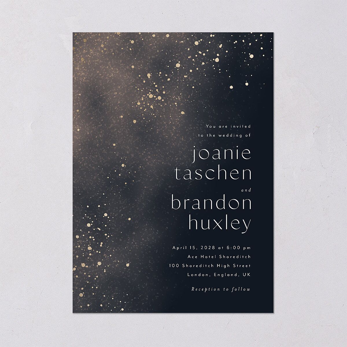 Shimmer Dust Wedding Invitations Gold Dark Navy Signature Blank No Standard