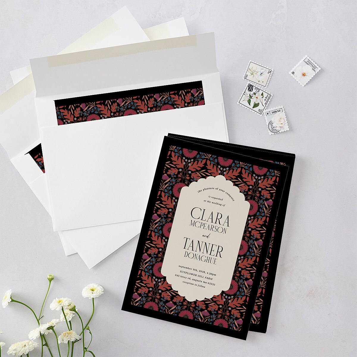 Ornate Garden Wedding Invitations Garnet Signature Blank No