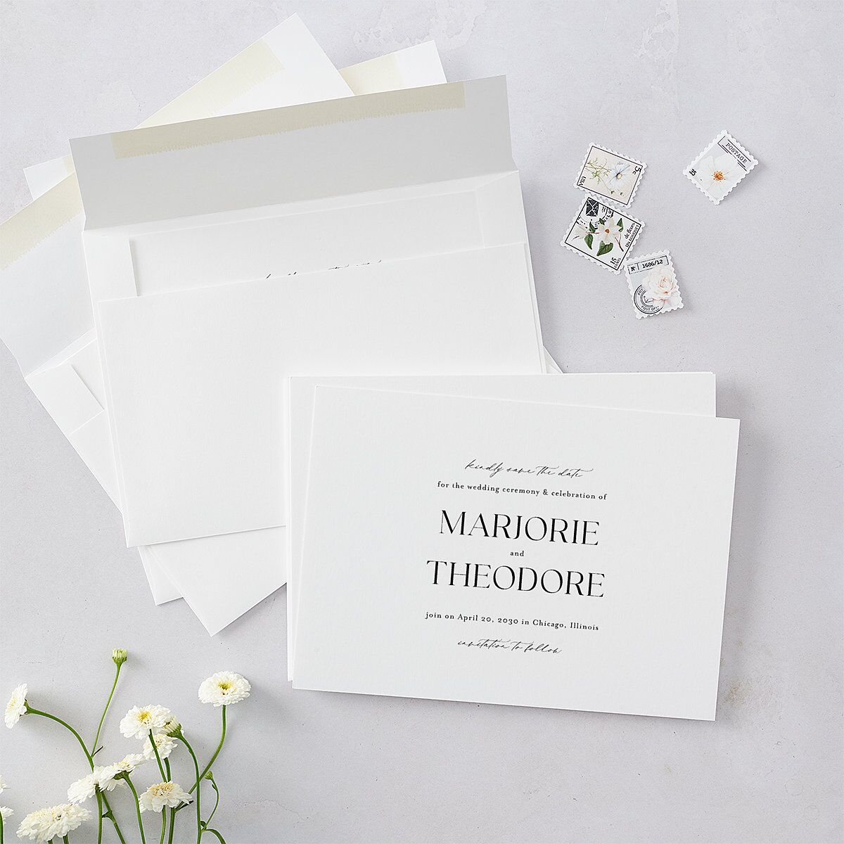 Joyful Union Foil Save The Date Cards Gold Pure White Signature smooth Blank No Standard