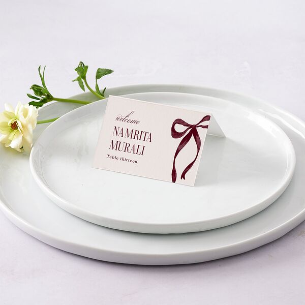 Whimsical Hand Drawn Bow Place Cards Burgundy Signature