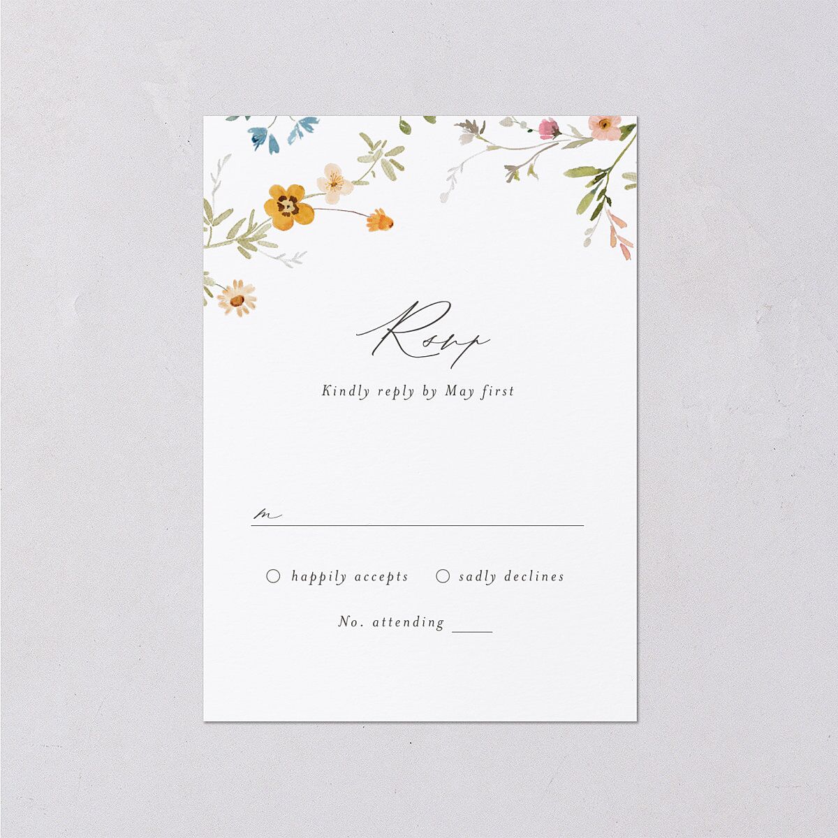 Dainty Wildflowers Wedding Response Cards Sunflower Signature Standard
