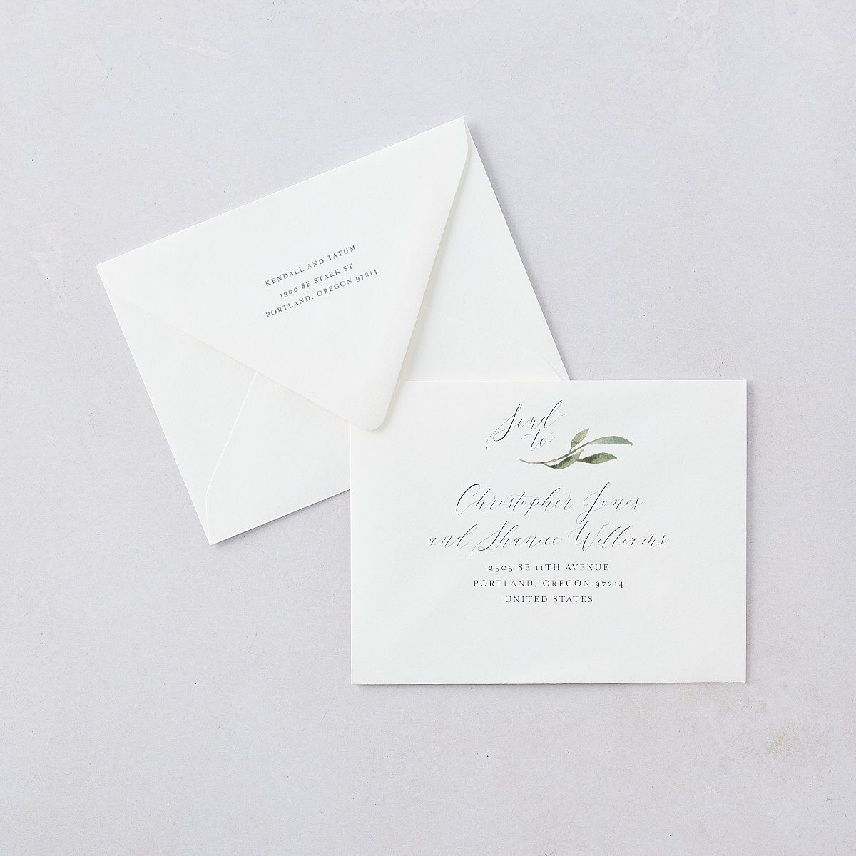 Muted Floral Thank You Card Euro Envelopes White Dusty Blue Both Recipient and Return Addresses Luxe Signature