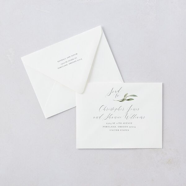 Muted Floral Thank You Card Euro Envelopes White Dusty Blue Both Recipient and Return Addresses Luxe Signature