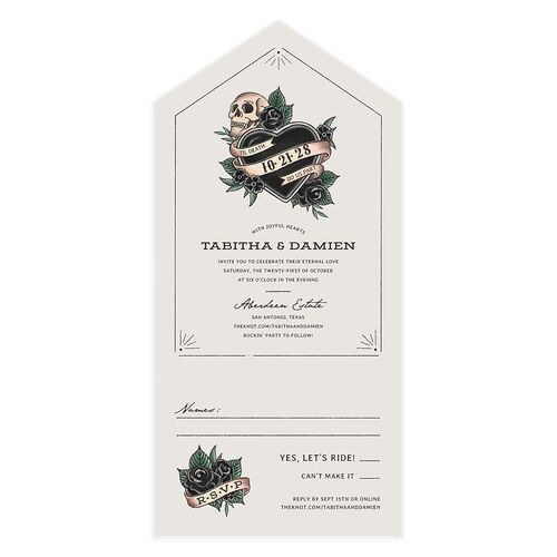 Til Death Tattoos All-in-One Wedding Invitations Mist Signature Light Both Recipient and Return Addresses No