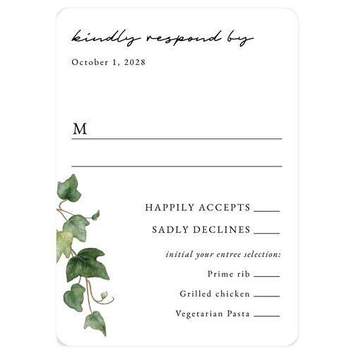 Elegant Ivy Wedding Response Cards Pure White Signature Rounded